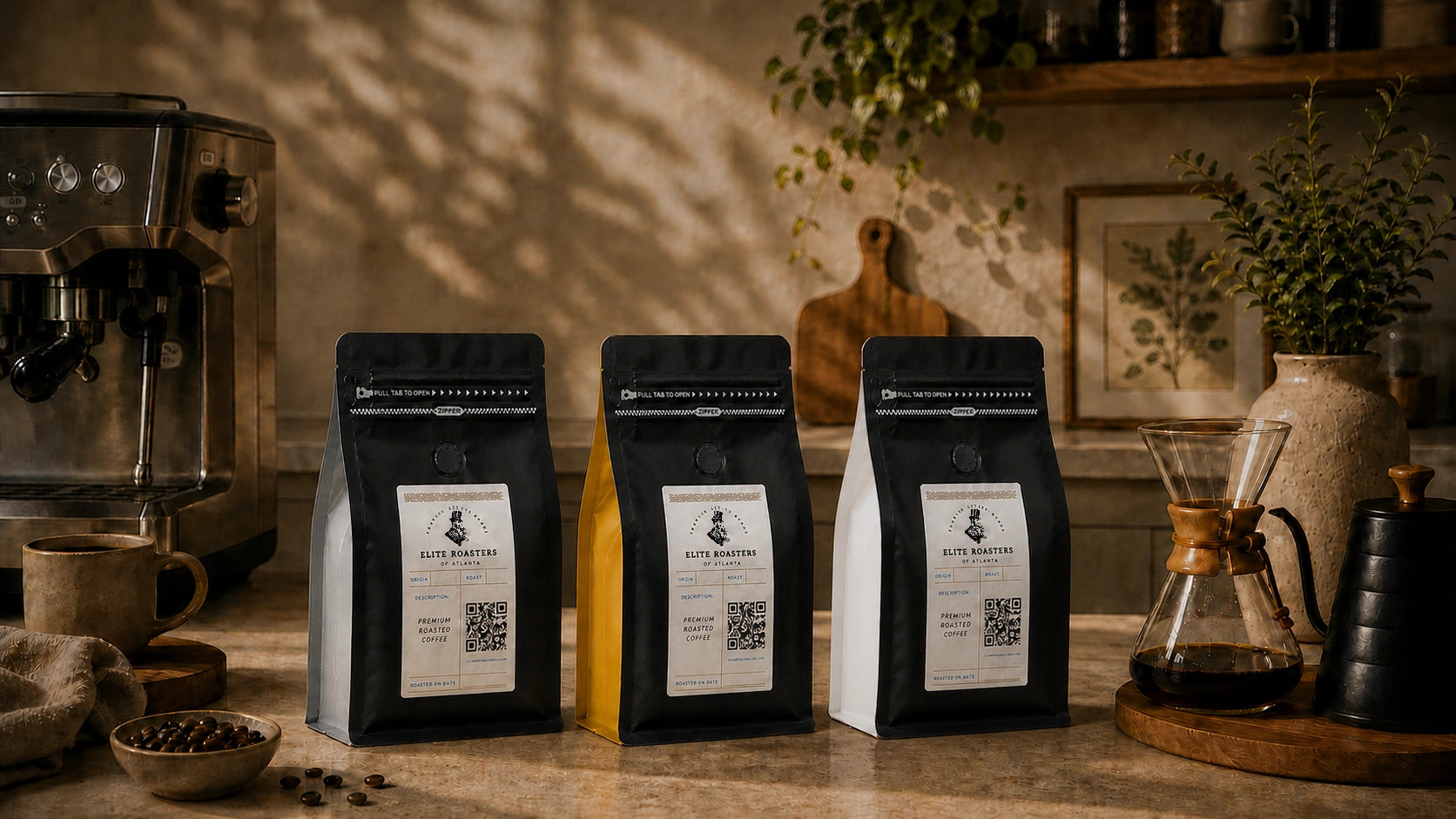 Elite Roasters coffee bags for a custom five pound coffee box