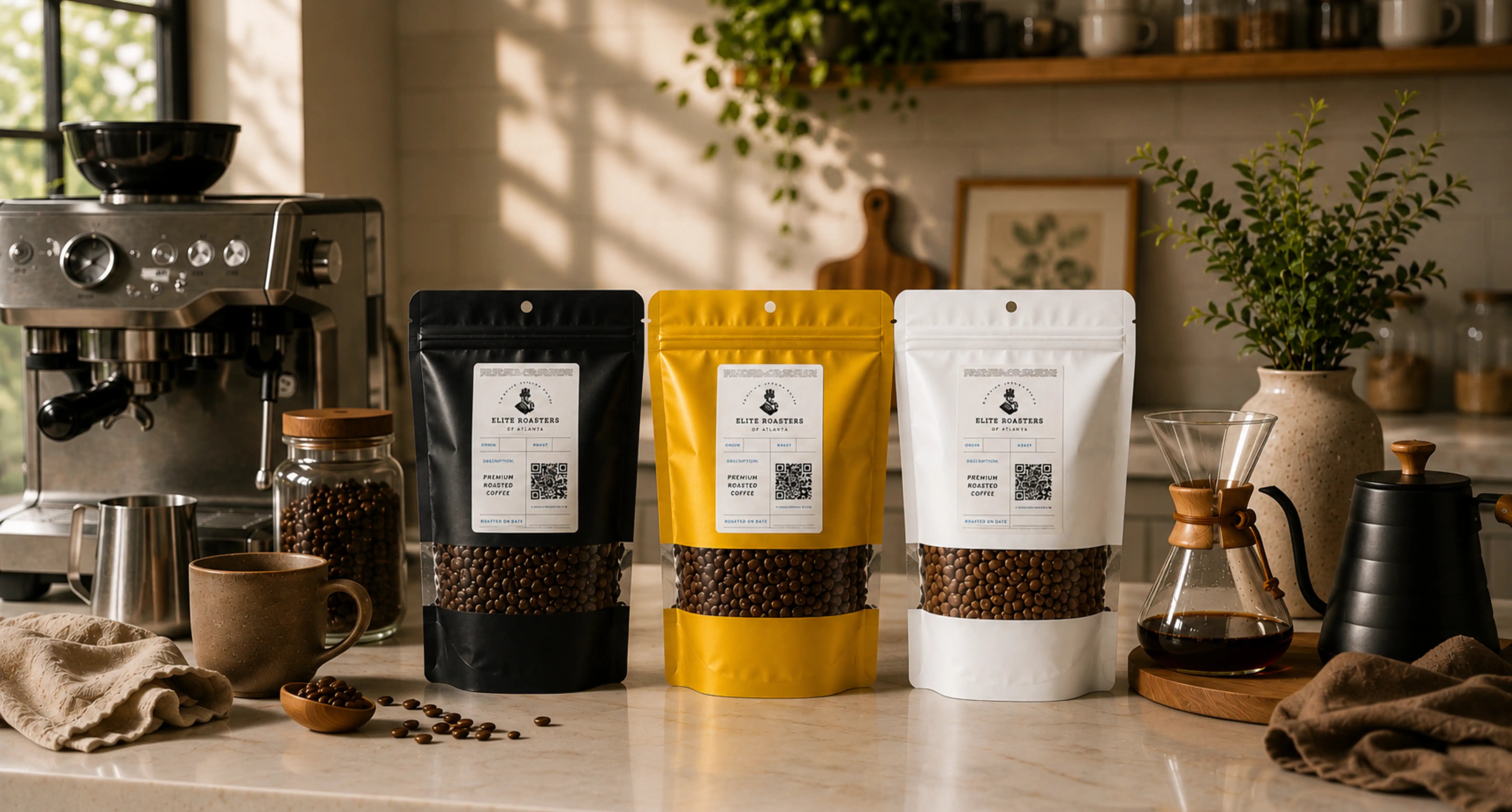 Elite Roasters coffee bags and fresh coffee